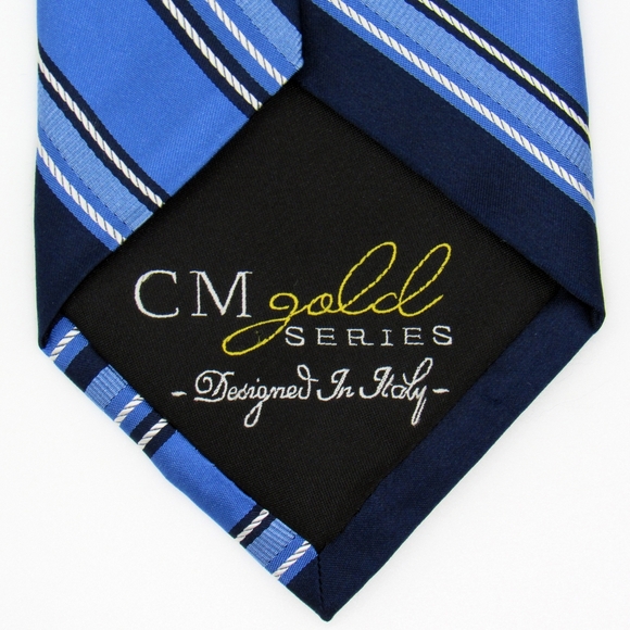 CM Gold Series Extra Long Men's Neck Tie - Blue & White Diagonal Striped Pattern - Picture 5 of 7